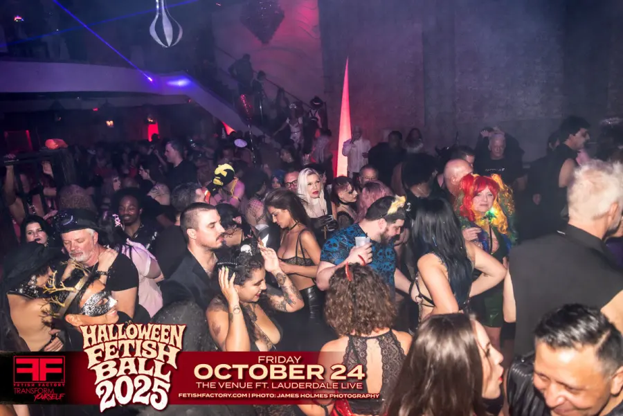 Halloween Fetish Ball guest in fetish costume