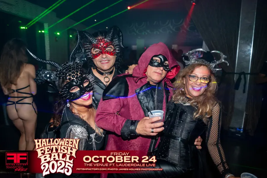 Halloween Fetish Ball guest in fetish costume