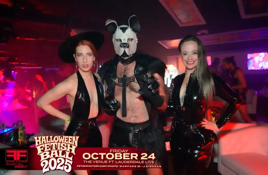 Halloween Fetish Ball guest in fetish costume