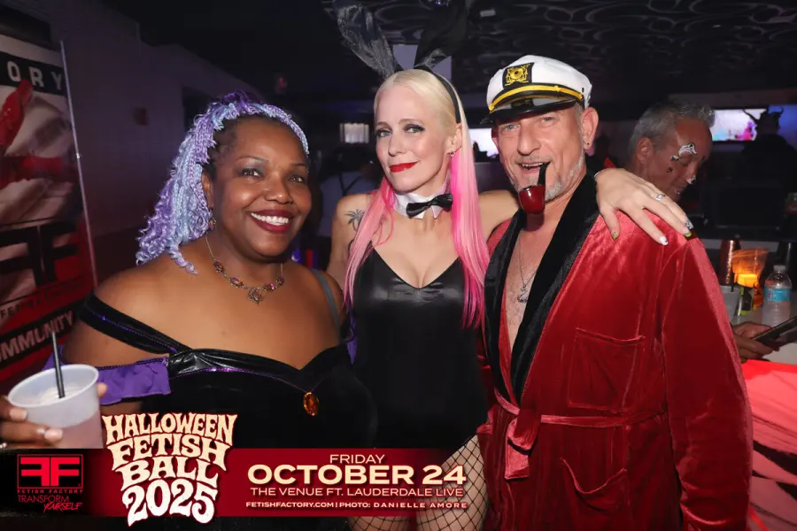 Halloween Fetish Ball guest in fetish costume